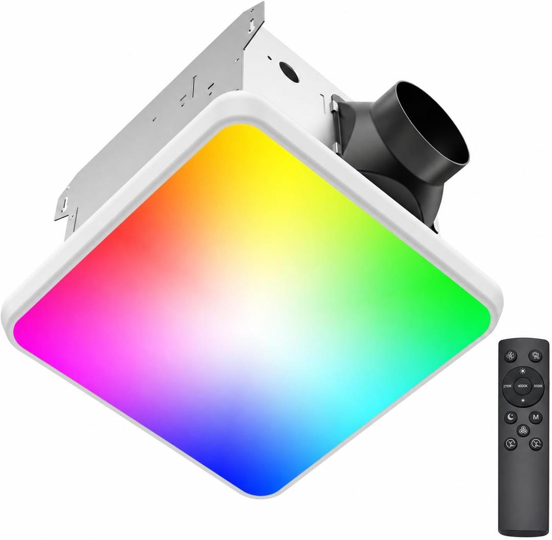 Fitop Bathroom Exhaust Fan with Light, Fits 9.45 Inch Opening | 120 CFM,Quiet 1.2 Sones, Remote Control, 7 RGB Mood Lighting, 1300LM LED, 3CCT & Night Light, No Attic Access Install, ETL