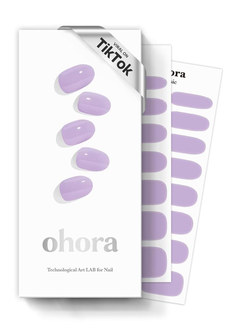 ohora Semi Cured Gel Nail Strips (N Cream Very Peri) - Purple, Solid, Works with UV/LED Lamps, Salon-Quality, Long Lasting, Easy to Apply & Remove - Includes 2 Prep Pads, Nail File & Wooden Stick