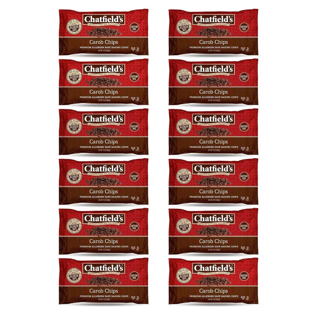hatfield's Carob Chips Unsweetened - Allergen-Free Substitue For Chocolate Chips (Pack of 12)
