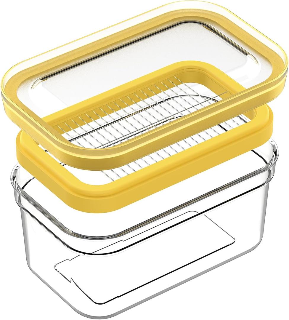 UNIVIVO Plastic Butter Cutter Slicer, Large Airtight Butter Dish Container with Lid for Fridge, Easy to Cut & Store