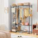 Wardrobe Closet,Portable Clothes Rack with 4 Tiers Shelves,Freestanding Closet Organizers and Storage System with Hanging Rods,Steel Clothing Rack Suitable for Cloakrooms,Bedrooms,Entrances,etc.Black