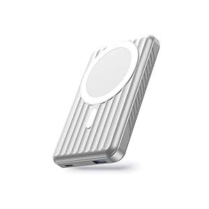 Azmuth Power Bank Magnetic Power Bank 10000 mAh Wireless Power Bank Magnetic 22.5 W PD Fast Charging with LED Display and USB-C Charging Cable for iPhone 15/14/13/12 Series (Silver)