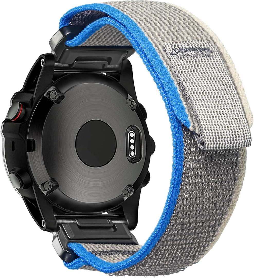 Compatible With Garmin, Trail Loop Nylon Sport Band For fnix/Forerunner/Approach/MARQ/quatix/D2 Series Tough Replacement Band For Men (22mm, Gray)