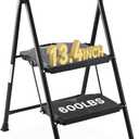 600lbs 2 Step Ladder,Folding Step Stool with Wide Anti-Slip Pedal, Heavy Duty Sturdy Steel Ladder with Handgrip,Portable Steel Step Stool for Home Kitchen Library Office (Matte Black)