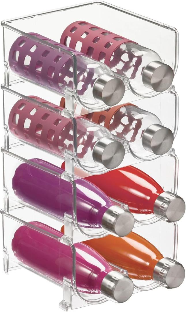 mDesign Plastic Stackable 2 Bottle Storage Holder Rack Organizer for Home, Kitchen Countertop, Cabinet, and Pantry - Holds Water Bottles, Perfect for Tumbler Cup - 4 Pack - Clear