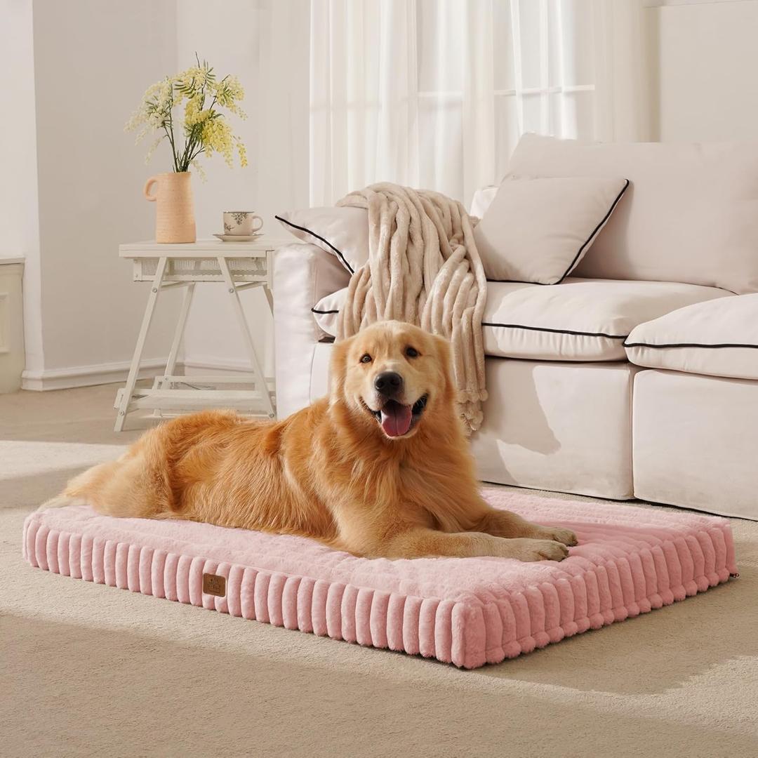 Orthopedic Dog Bed for Large Dog, Waterproof Pet Bed, Non-Slip Bottom and Egg-Crate Foam with Removable Washable Cover Crate Bed, Pink, 36"x27"x3"