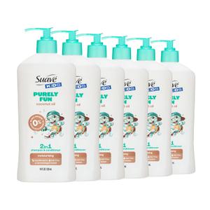 Suave Kids Purely Fun 2 in 1 Shampoo and Conditioner with Coconut Oil, Tear-Free, Hypoallergenic, Gentle Hair Care for Kids with Sensitive Scalps, 6 Count, 18 FL OZ