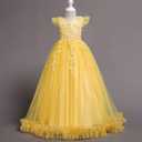 IBTOM CASTLE Flower Girls Dress Bridesmaid Wedding Pageant Party Princess Communion Floral Boho Vintage Lace Dance Maxi Gown for Kids Yellow 7-8 Years