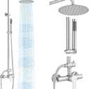 Rain Shower System Outdoor Shower Fixtures with 8" Rain Shower Head Handheld Sprayer Single Handle Wall Mounted Bathroom Shower Faucet Set Brushed Nickel for Bathroom or Backyard
