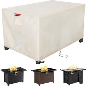 Fire Pit Cover Rectangular 65 Inch - Waterproof Outdoor Fire Table Cover Rectangle Heavy Duty, 600D Patio Propane Gas Firepit Cover Rectangular Tear Weather Resistant - 65 x 40 x 27 Inch Beige