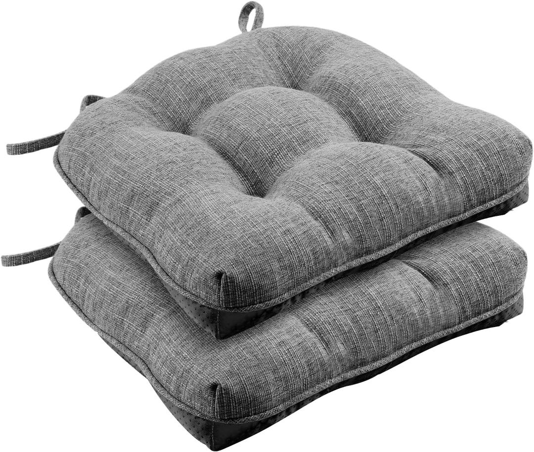 Wellsin Chair Cushions for Dining Chairs, Non-Slip Kitchen Chair Pads with Ties, Tufted Shredded Foam Kitchen Chair Cushions Set of 2, 15.5" X 15.5", Dark Grey