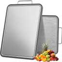 Stainless Steel Cutting Board for Kitchen, 17" x 11" Large Heavy Duty Chopping Board with Juice Grooves, Double Sided Defrosting Tray, Non-Slip Rust Resistant, Dishwasher Safe