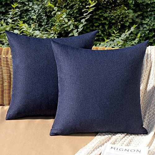 MIULEE Pack of 4  Decorative Outdoor Solid Waterproof Throw Pillow Covers Faux Linen Garden Farmhouse Cushion Cases for Summer Patio Tent Balcony Couch Sofa 16x16 Inch Navy