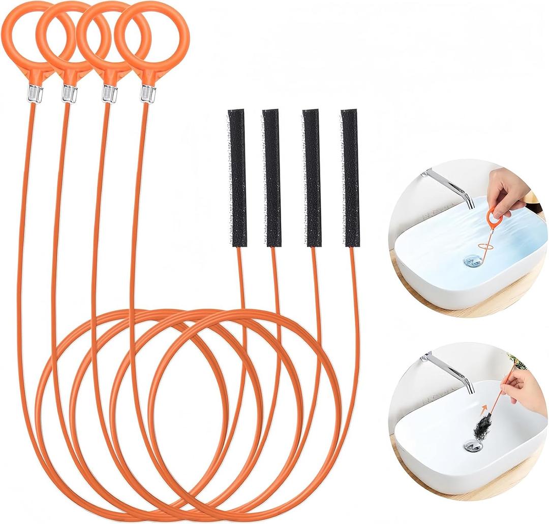 3 x 32 Inch Snake Hair Drain Clog Remover, Anti-Break Metal with Nylon Coating Drain Hair Removal Tool, Long Flexible Augers Cleaning Tools for Shower, Kitchen Bathtub, Bathroom, Toilet