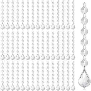 100 Pcs Clear Acrylic Crystal Ornament Beads Hanging Glass Crystals Clear Acrylic Prisms Pendant Ornaments for Centerpieces, Chandelier, Wedding Decor