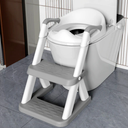 SKYROKU 8868 Potty Training Seat with Step Stool - Adjustable Height, Non-Slip, Splash-Proof, Foldable 2-in-1 Toddler Potty Seat with Armrests and Replaceable Cushion - Fits Most Toilets (Grey)