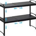 2 Pack Expandable Cabinet Countertop Shelves, Stackable Shelves Organizers For Kitchen Cabinet Countertop Storage, Adjustable Counter Cupboard Pantry Organizer Shelf Rack Stand, Length:20.5" (Black)