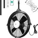 Orison 24.8'' Waterproof Outdoor Ceiling Fan, 6 Speed Ceiling Mounted Plug-In Cord Garage Fan with Remote&APP, 360-degree Manual Vertical Rotation, Hook hanging for Gazebo, Patio, Pergola (Black)