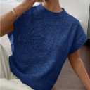 GORGLITTER Women's Short Sleeve Knit Sweater Tops Crewneck Lightweight Oversized Pullover Top Trendy (Blue, S)