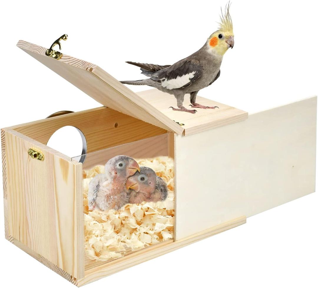 Parakeet Nesting Box Cockatiel Nesting Natural Pine Bird Nest Bird Breeding Box House Acrylic Transparent Bird Box with Detachable Wooden Board for Lovebirds Cockatiel Budgie Conure Parrot L (L(10.6*5.9*5.9inch))