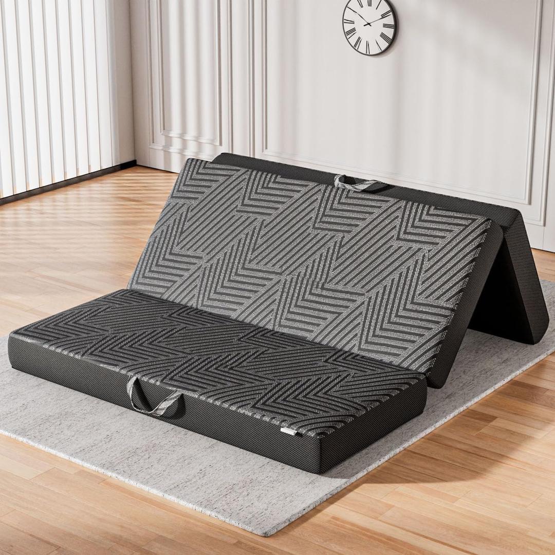 6 Inch Queen Memory Foam Trifold Folding Mattress, Foldable Mattress Portable Tri-fold Memory Foam Bed, Handle & Non-Slip Bottom with Washable Cover for Guest Room, 78"x 58"x 6"(Queen)