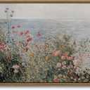KISSFOX Vintage Framed Wall Art Coastal Wildflowers Canvas Art Prints Rustic Farmhouse Pictures Wall Decor Cottagecore Summer Aesthetic Paintings Artwork For Kitchen Bedroom Living Room Bathroom, 24"L x 16"W