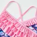Dvenki Girls One Piece Swimsuit - Adjustable Strap, Checked Face & Mermaid Print Toddler Ruffle Bathing Suit Size 2T-10