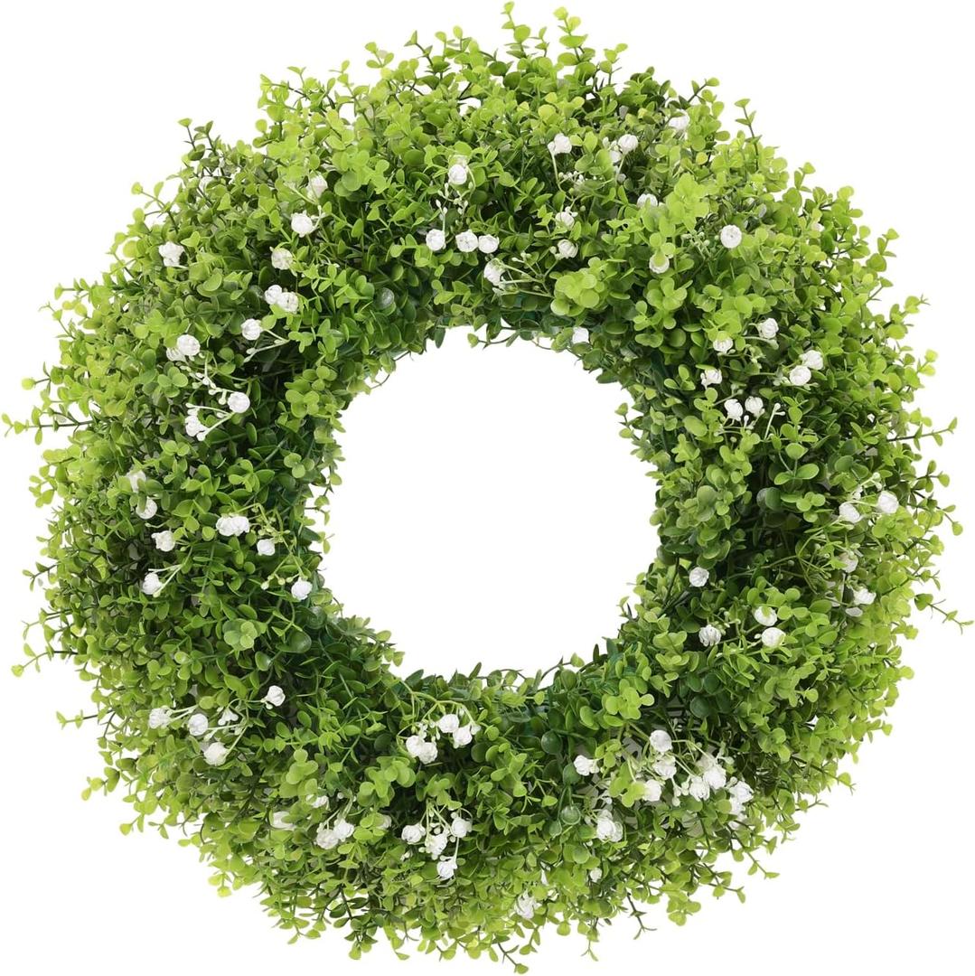 U'Artlines 20 Inch Boxwood Wreaths for Front Door with White Flowers
Spring Summer Wreath, Large Faux Greenery Wreath, Realistic and Full, for Wall Window Porch All Seasons Outdoor Decor