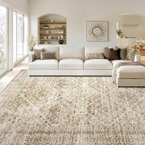 MIULEE 8x10 Vintage Washable Area Rugs Living Room Rug Low Pile Boho Floor Mat for Bedroom Dining Room Under Kitchen Table, Non-Slip Stain Resistant Soft Large Carpet for Home Decor, Neutral Beige