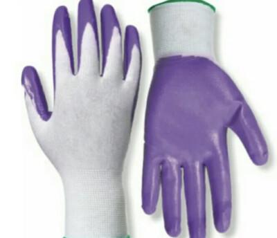 Red Steer Nitrile Palm Gardening Gloves, Purple White, Medium, 10 Pairs