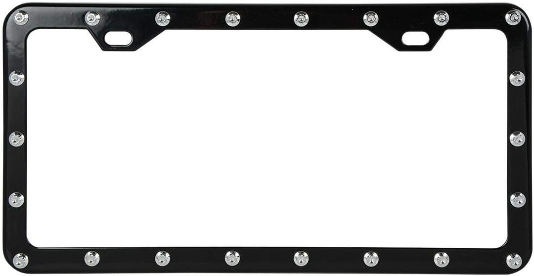 GG Grand General 60469 Black License Plate Frame w/Chrome Rivets, 2 Holes Black Frame