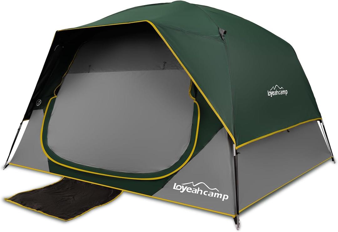 4 Person Blackout Camping Tent, Easy Setup Waterproof Family Dome Tent for Camping with Rainfly, Portable Double Layer Large Family Tent for Outdoor Camping&Hiking (Dark Green)