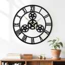 20inchesWall Clocks for Living Room Deco Metal Non Ticking Silent Battery Operated Roman Numeral Oversized Gear Wall Clocks for Bedroom Kitchen Fireplace Office Farmhouse