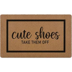 Cute Shoes Take Them Off Door Mat, Funny Welcome Front Door Mat Indoor Outdoor Entrance, Rustic Artificial Coir Doormat Rugs for Porch Entry Patio Kitchen Decor 30x17in