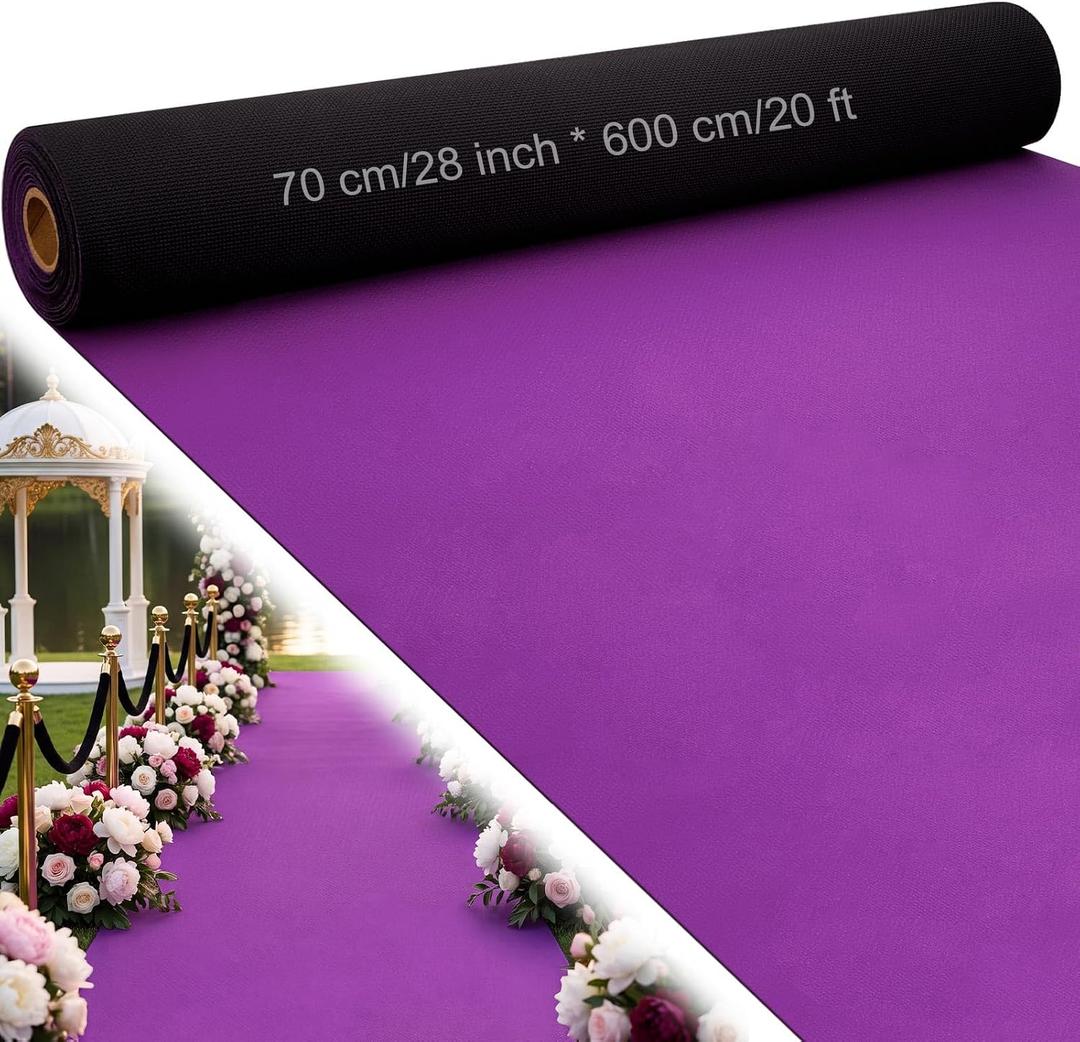Boao 20 x 2.3 ft Neoprene Carpet Runner Reusable Plastic Floor Runner Non Slip Rubber Backed Rugs for Hallway Aisle Carpet Roll for Wedding Party Decor Prom Business Outdoor(Purple)