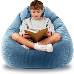 Gurxien Bean Bag Chairs for Kids Chair Round Sofa Memory Foam Filling Reading Gaming Sofa for Living Room Bedroom (3 FT, Blue)