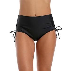 Micosuza Women's High Waisted Bikini Bottoms Side Tie Modest Full Coverage Bathing Suit Basic Swim Briefs (XL)