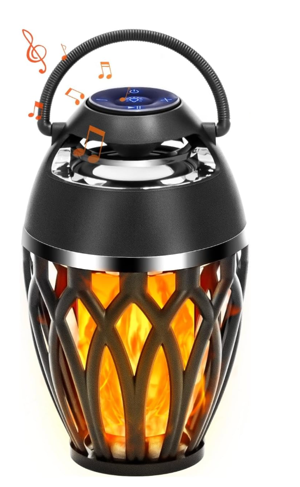Outdoor Bluetooth Speakers, LED Flame Light, Gifts for Men & Women