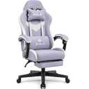 N-GEN GAMING Video Gaming Chair with Footrest Lumbar Support for Home Office High Back Recliner Height Adjustable Ergonomic Comfy Fabric Computer Desk Chair (Purple)