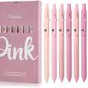 thinkor Pink Gel Pens Black Ink, 7 Pcs 0.5mm Quick Dry Fine Point Smooth Writing Pens, Cute Office School Supplies Gifts for Women Student