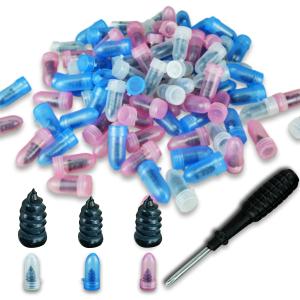 TSIEBRV 100PCS Tire Repair Rubber Nail Kit,3 Sizes Tire Plug Kit with Screwdriver Provides Quick Puncture Fix for 1-5mm Holes, Screw in Tires Plugs for Car/SUV Emergency Roadside Repair