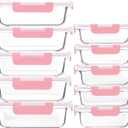 M MCIRCO [10-Pack Meal Prep Containers with Snap Locking Lids, Glass Airtight Lunch, Food Storage Containers, Microwave, Oven, Freezer and Dishwasher Friendly, Pink