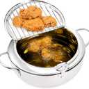Yopay Deep Fryer Pot 304 Stainless Steel, 3.4L Frying Chicken Pot with Thermometer Control and Lid, Japanese Style Tempura Fryer Pot