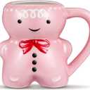 Kichvoe Gingerbread Ceramic Christmas Coffee Mugs Cute 3D Gingerbread Man Cup Novelty Mug with Handle Milk Tea Cup Drinking Glasses For Holiday Christmas Party Supplies Pink