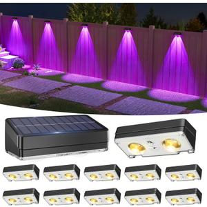 VOLISUN Solar Fence Lights 12 Pack, Warm White, Cool White and RGB Color Glow LED Solar Lights, IP65 Waterproof Fence Solar Lights Outdoor for Patio, Backyard, Railing, Deck, Fence and WallBlack