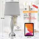 Seealle Lamps for Bedrooms - Touch Control Bedside Lamp with USB C+A, 3 Way Dimmable Nightstand Lamps with USB Port, Brushed Nickel Table Lamp for Living Room Guest Room Bed Side End Table(Single)