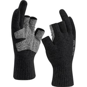 Palmyth Wool Fishing Gloves 3-Cut Fingers Warm for Men and Women Cold Weather Fingerless Gloves for Winter Fly Fishing (Large-X-Large, Black)