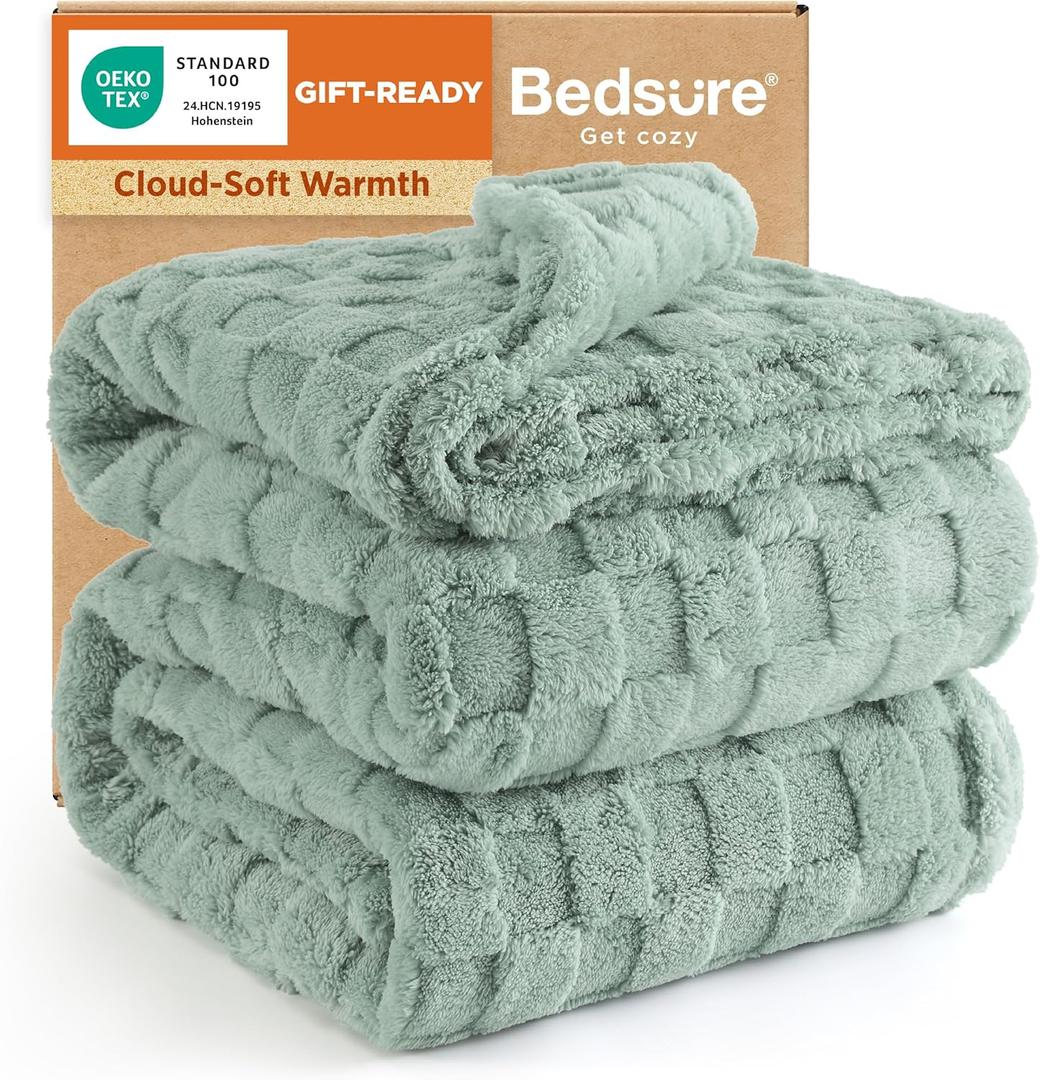 Bedsure GentleSoft Blankets Queen Size for Bed - Super Soft Cozy Mothers Gifts Day Blanket, Large Fuzzy Fleece Spring Summer Throw for Bedroom Decor for Girls, Sage Green, 90x90 Inches