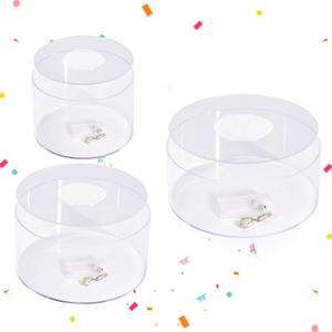 3 PCS Acrylic Clear Cake Stand Round 6 Inch 8 Inch 10 Inch Cake Display Stand with Lid Fillable Tier Cylinder Box for Wedding Birthday Baby Shower Party (Round)