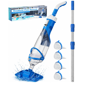 Cordless Pool Vacuum with Telescopic Pole, 18.5 GPM Powerful Suction, 1.5H Supercharge Technology, Handheld Pool Vacuum Cleaner for Above Ground/Inground Pools, Hot Tubs,Deep Blue